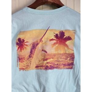 Guy Harvey T-Shirt Men L Light Blue Graphic Long Sleeve Pullover 100 Cotton